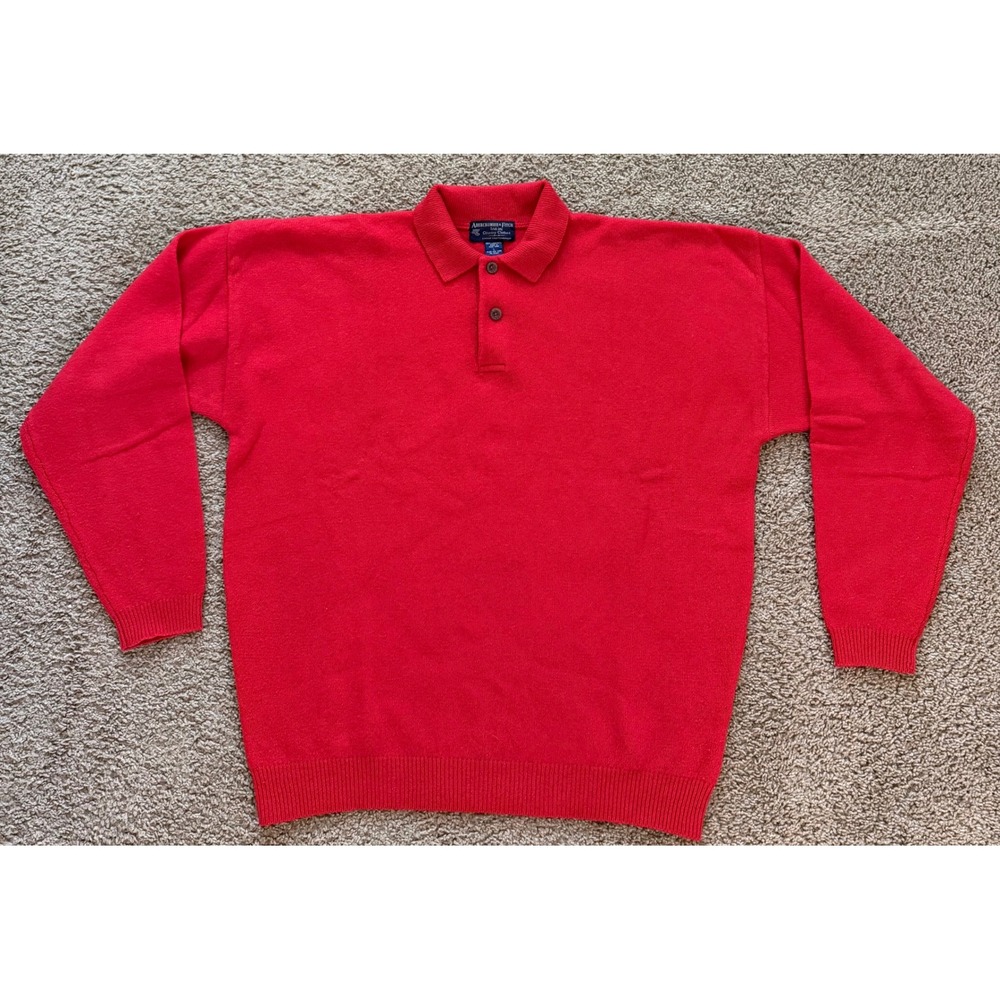 Abercrombie & Fitch Vintage Red Lambswool Polo Sweater Mens Large Long Sleeve